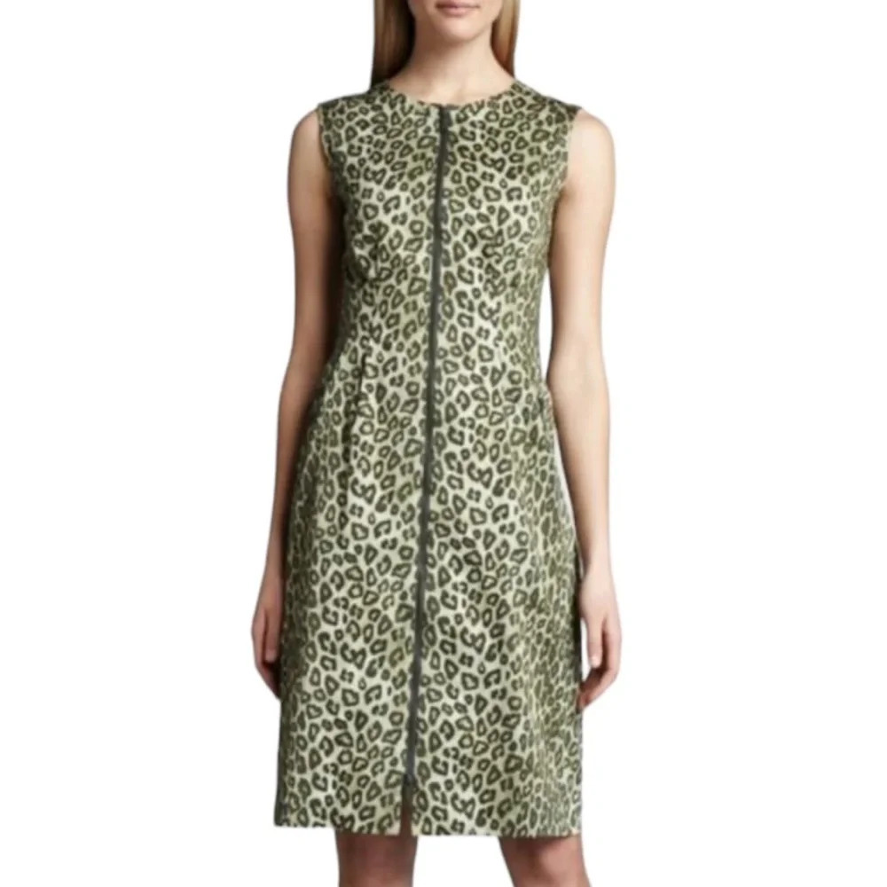 Lafayette 148 NY Women’s Animal Print Zip Front Dress 2 Sleeveless Safari Y2K